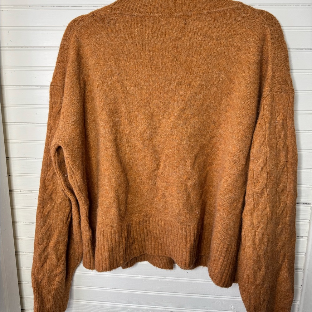 Women's Massimo Dutti cropped Cable Knit Cardigan Sweater - Burnt Orange - Picture 3 of 5